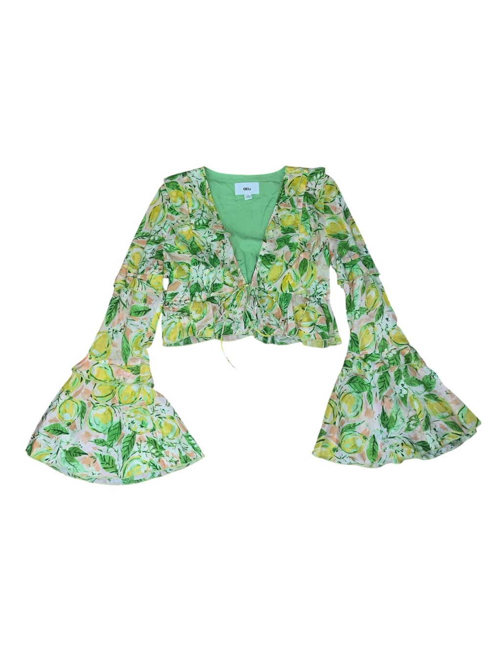 Olia green bell sleeve top with lemons